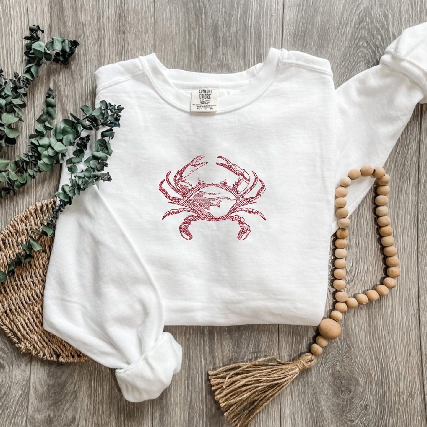 Embroidered Crab Sweatshirt: Pigment-Dyed Coastal Crewneck