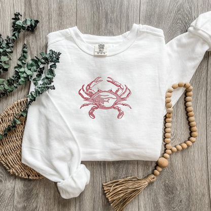 Embroidered Crab Sweatshirt: Pigment-Dyed Coastal Crewneck