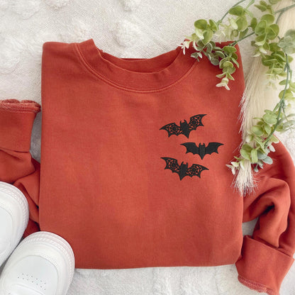 Embroidered Bat Sweatshirt: Lacey Goth Crewneck, Pigment-Dyed Cotton Blend