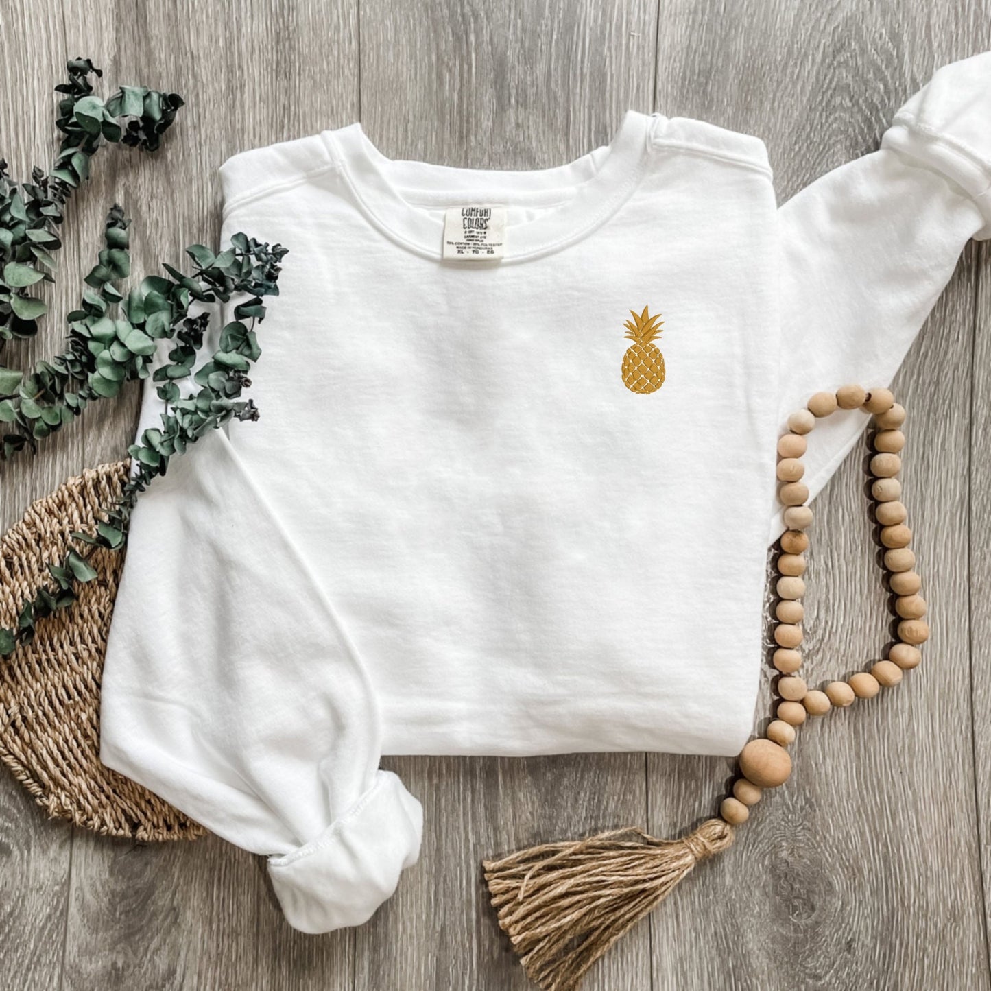 Embroidered Pineapple Sweatshirt: Garment-Dyed Crewneck Sweater