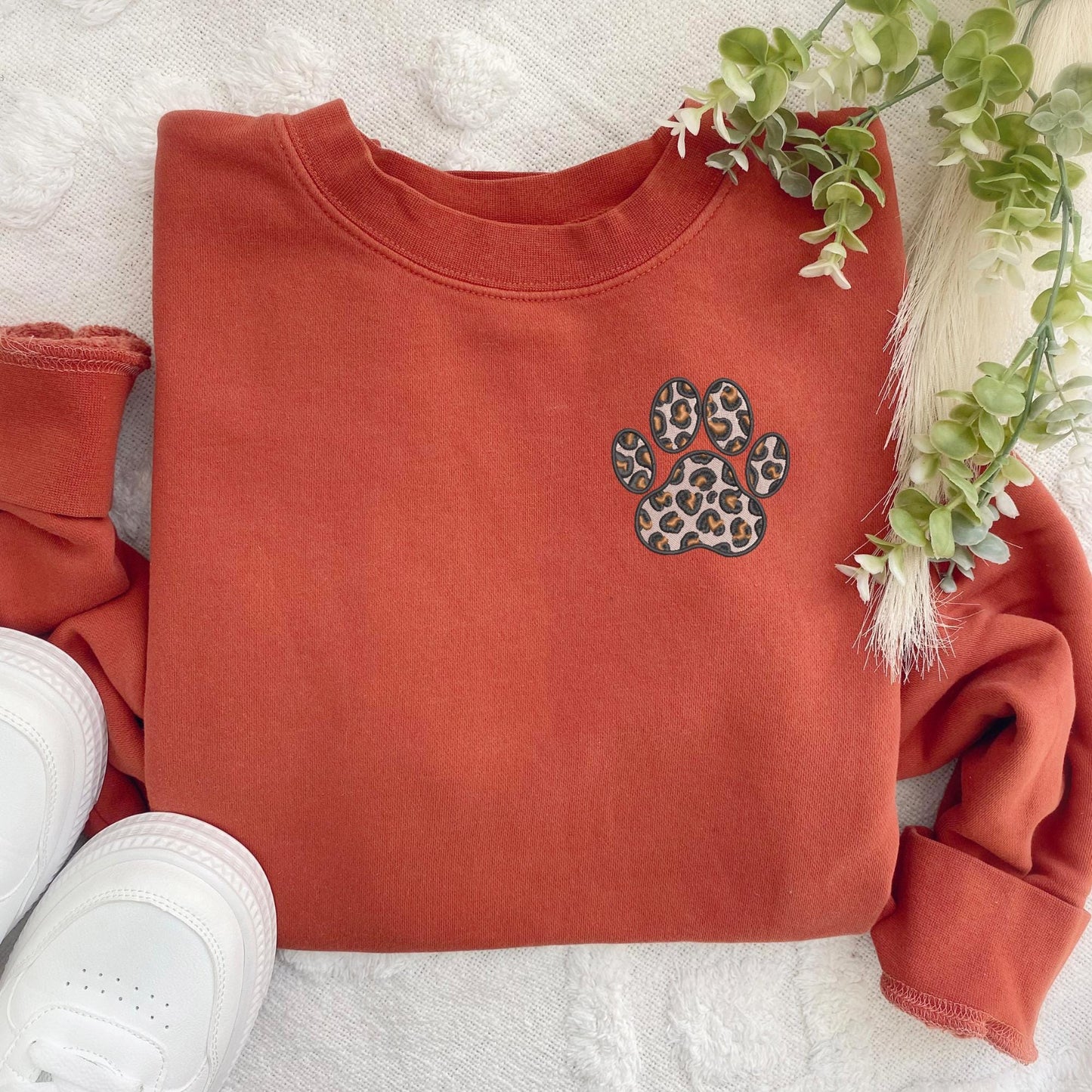 Embroidered Leopard Paw Print Sweatshirt - Gift for Pet Mom