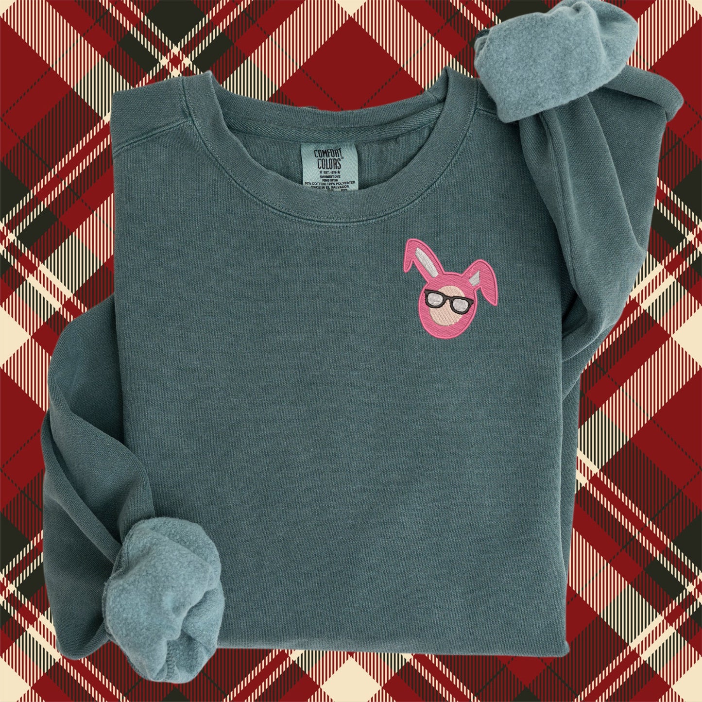 Embroidered Ralphie in Pink Bunny Costume: Holiday Classic Movie Sweater, A Christmas Story