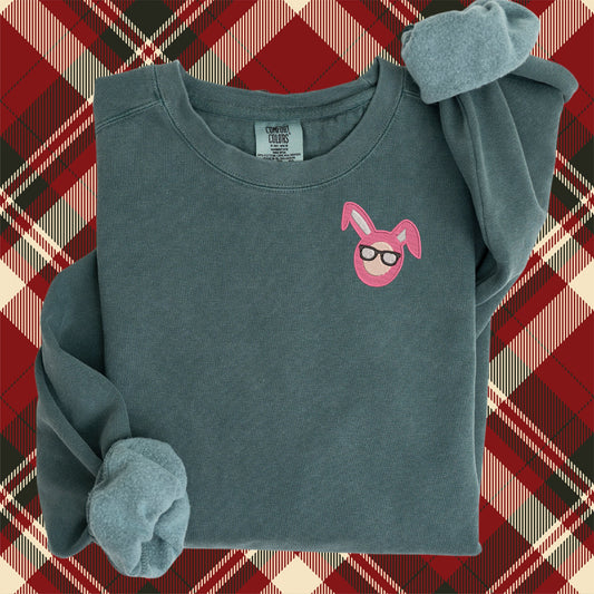 Embroidered Ralphie in Pink Bunny Costume: Holiday Classic Movie Sweater, A Christmas Story