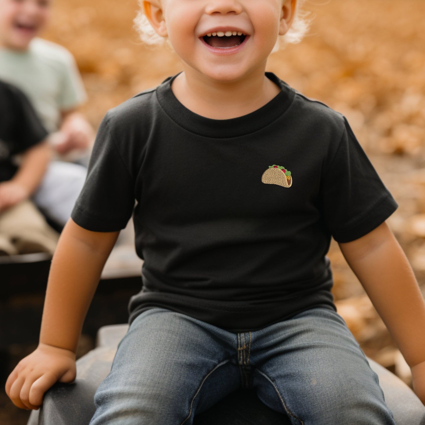 Unisex Youth Embroidered Kids Junk Food Tee: Choose Pizza, Hotdog, Hamburger or Taco
