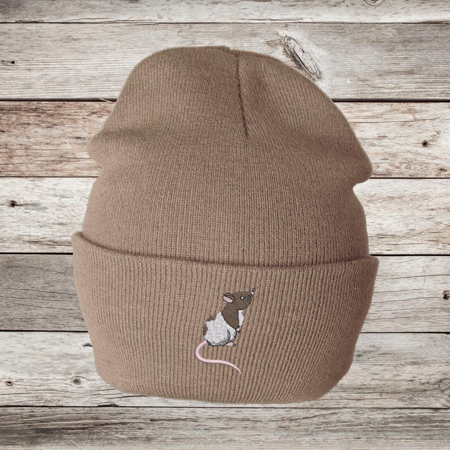 Embroidered Fancy Rat Beanie: Knit Rattie Hat, Rat Lover Gift