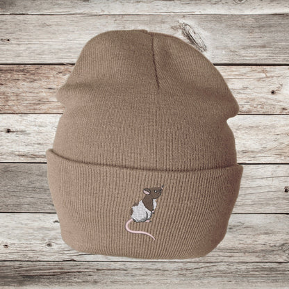 Embroidered Fancy Rat Beanie: Knit Rattie Hat, Rat Lover Gift