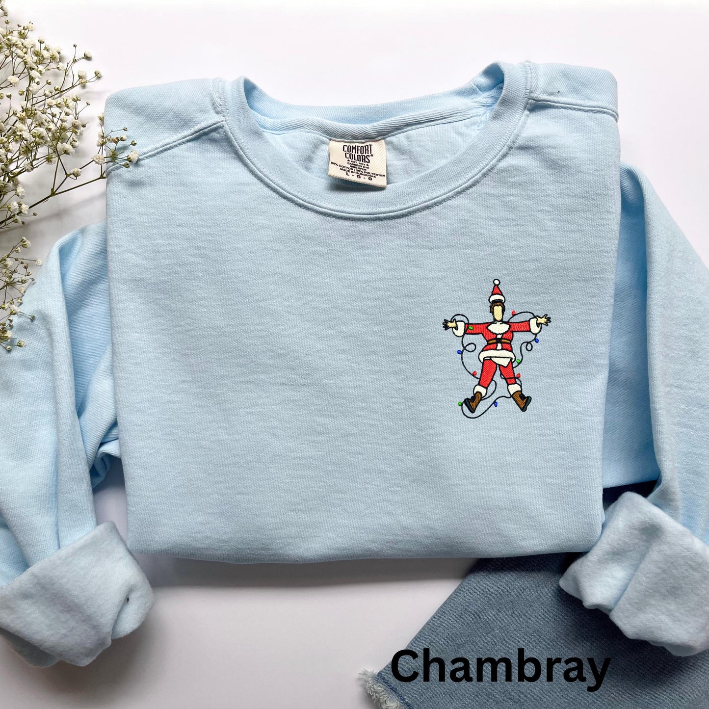 Funny Embroidered Santa Sweatshirt: Electrocuted Clark Classic Christmas Movies Pullover