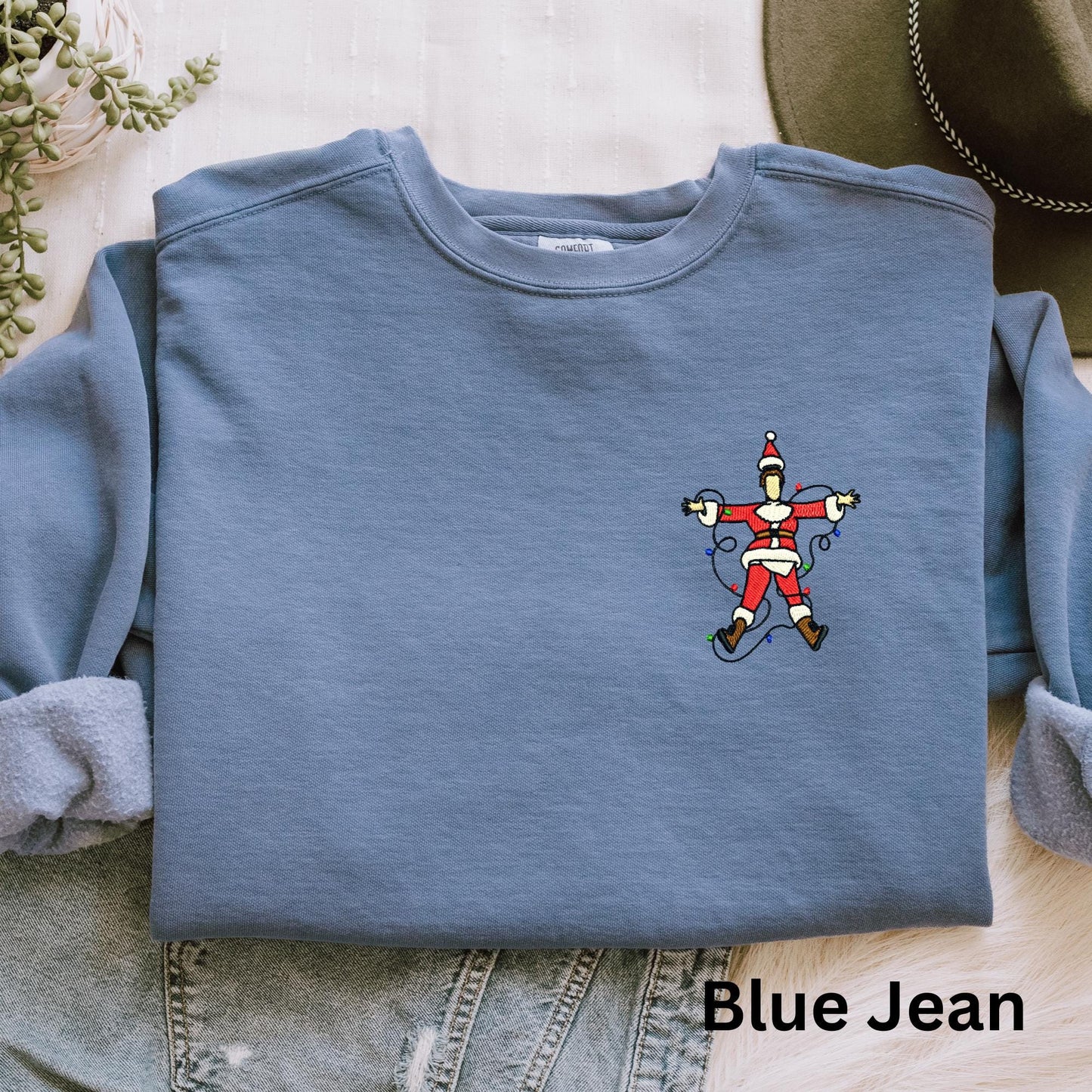 Funny Embroidered Santa Sweatshirt: Electrocuted Clark Classic Christmas Movies Pullover