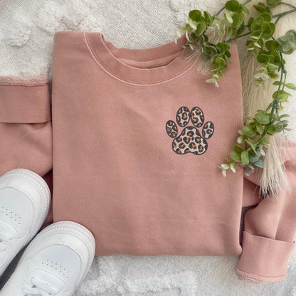 Embroidered Leopard Paw Print Sweatshirt - Gift for Pet Mom