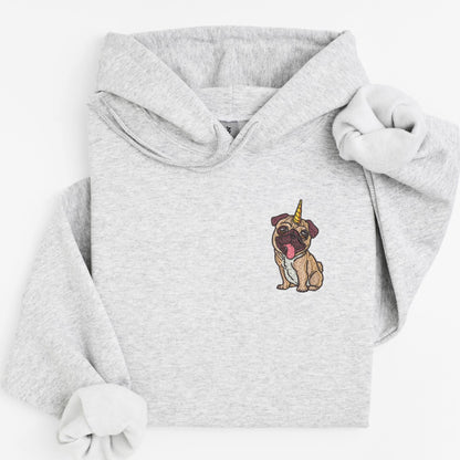 Embroidered Unicorn Pug Crewneck Sweatshirt: Unipug Sweatshirt or Hoodie