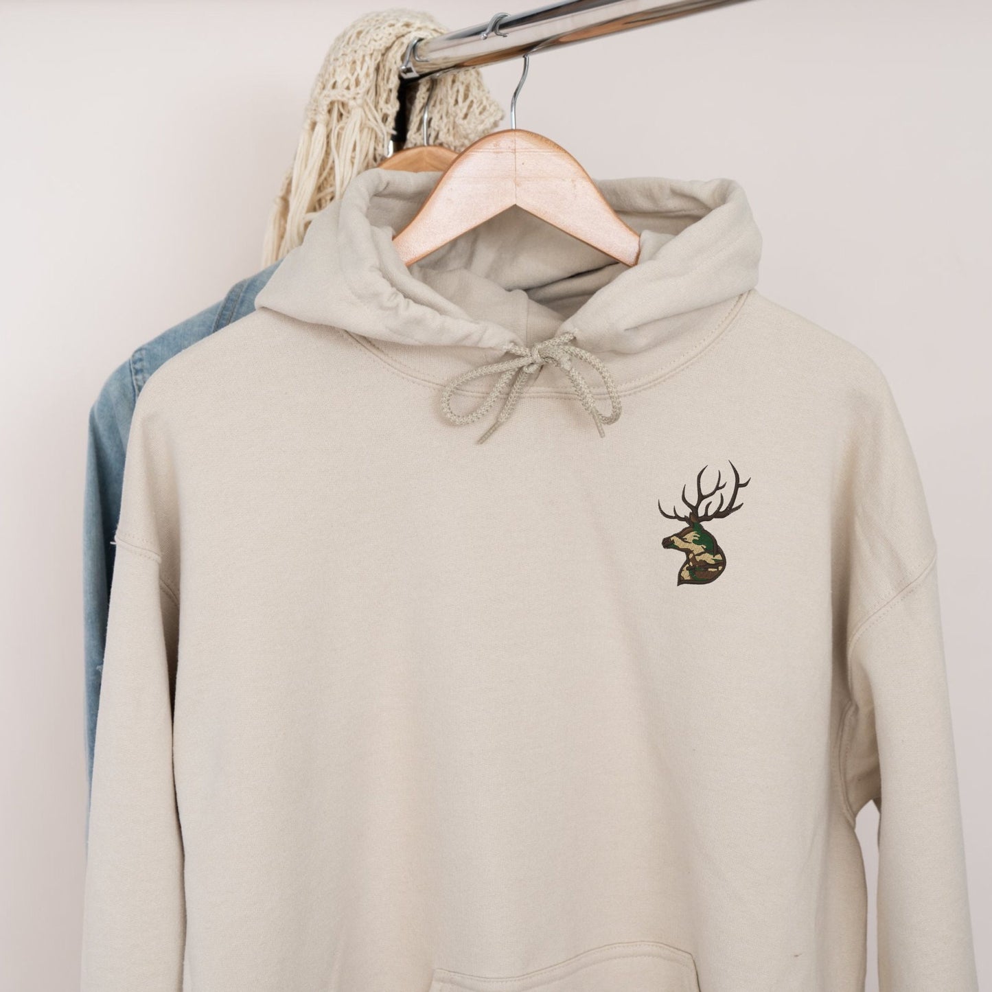 Embroidered Hunting Camo Deer Hoodie: Buck Pullover