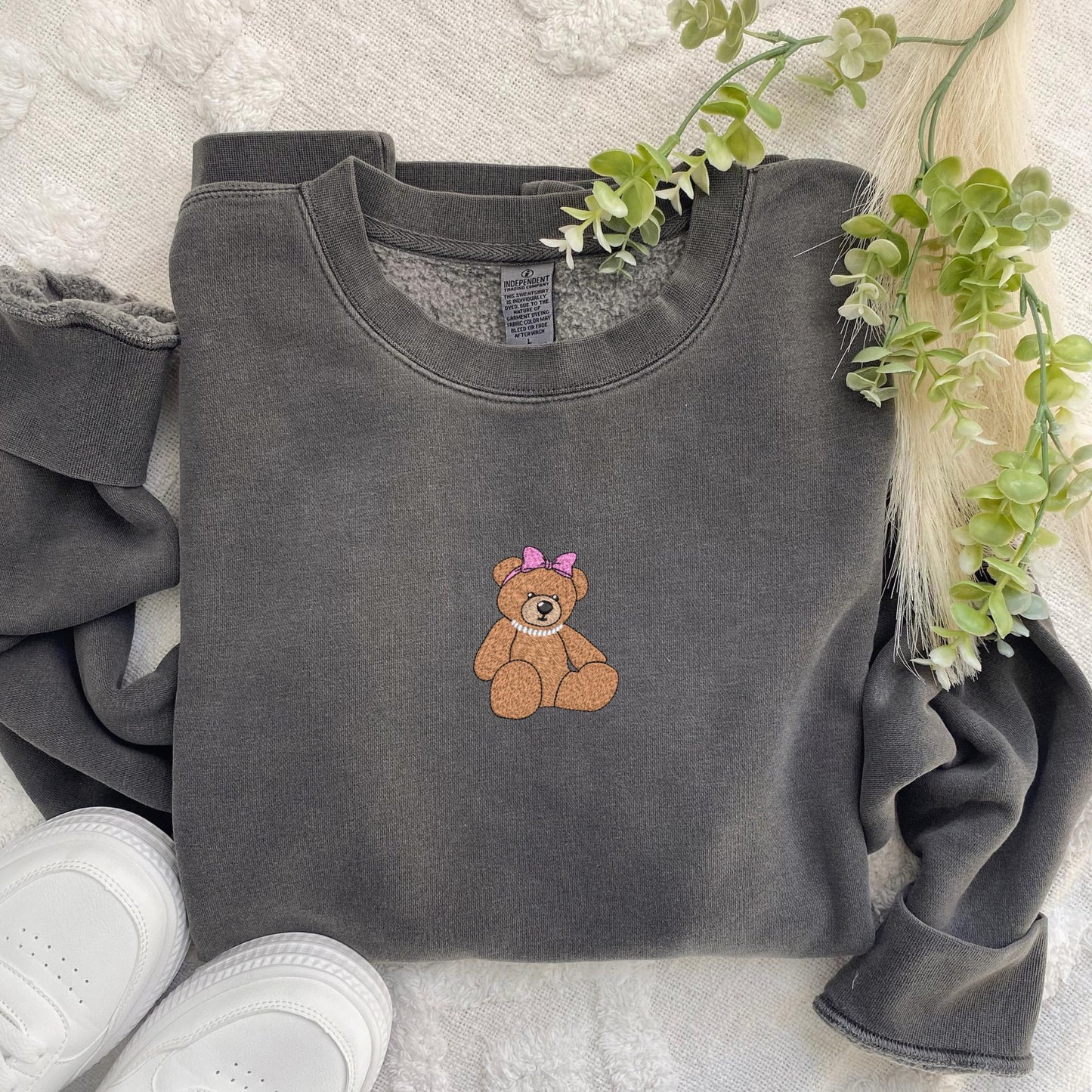 Embroidered Teddy Bear Sweatshirt: Coquette Stuffed Bear Pullover