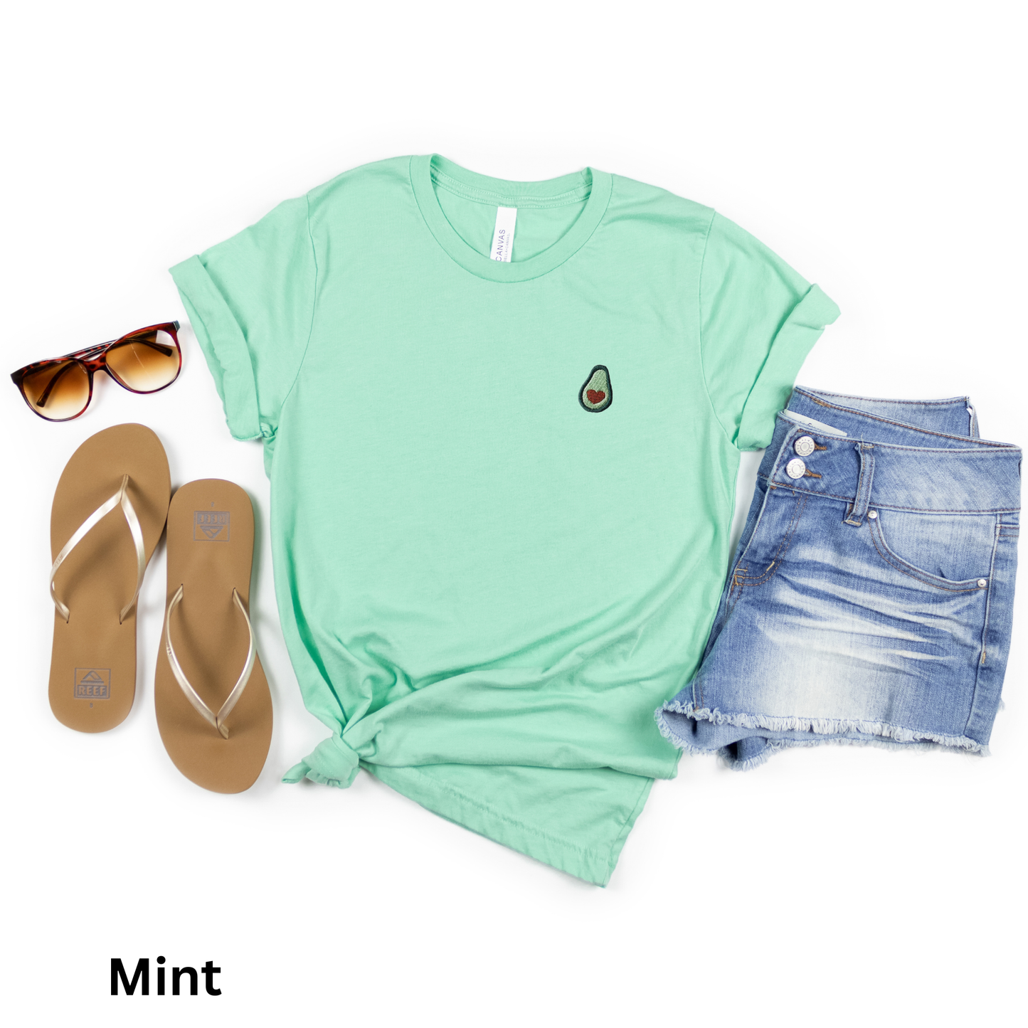 Embroidered Avocado Tee: Stitched Mini Fruit Shirt