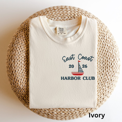 Embroidered East Coast Harbor Club Pigment Dyed T-Shirt: Coastal Preppy Summer Tee