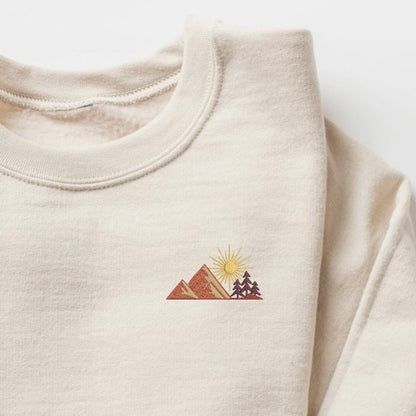 Embroidered Mountain Sunset Sweatshirt: Nature Lover Pullover