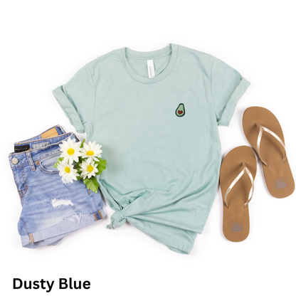 Embroidered Avocado Tee: Stitched Mini Fruit Shirt