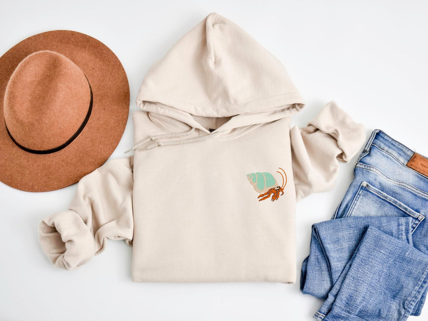 Embroidered Hermit Crab Hoodie: Unisex Pullover Sweatshirt