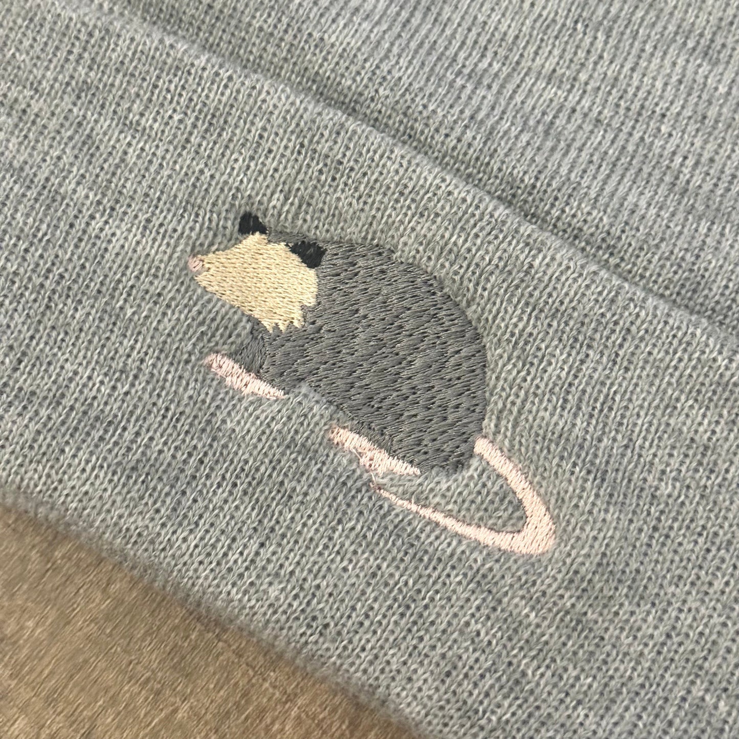 Embroidered Opossum Beanie: Knit Possum Lover Gift