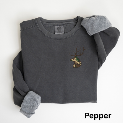 Embroidered Deer Sweatshirt: Camo Buck Crewneck Pullover