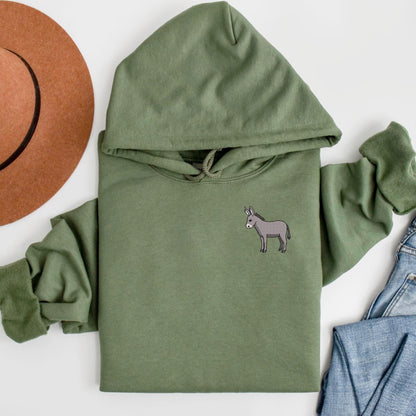 Embroidered Donkey Hoodie: Farm Animal Pullover with Optional Footprints
