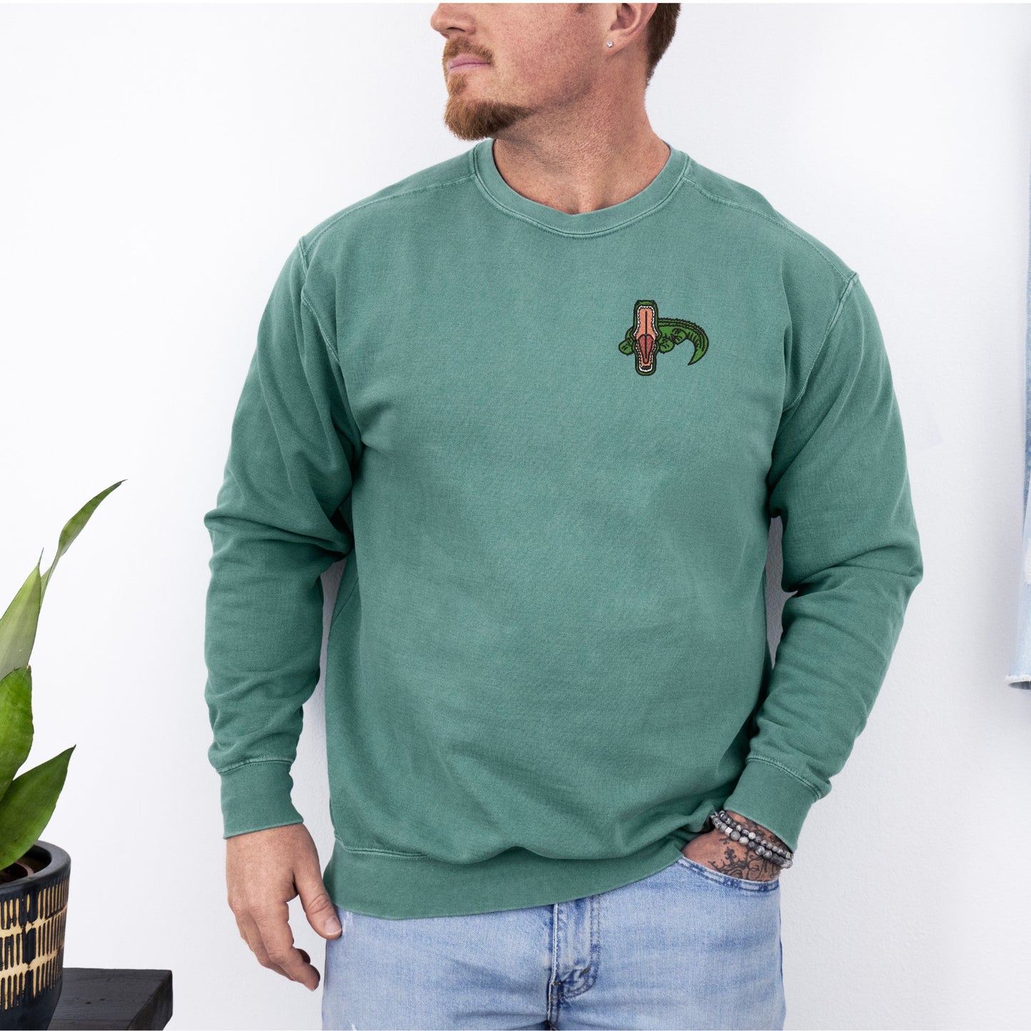 Embroidered Alligator Sweatshirt: Comfort Colors Crewneck Pullover