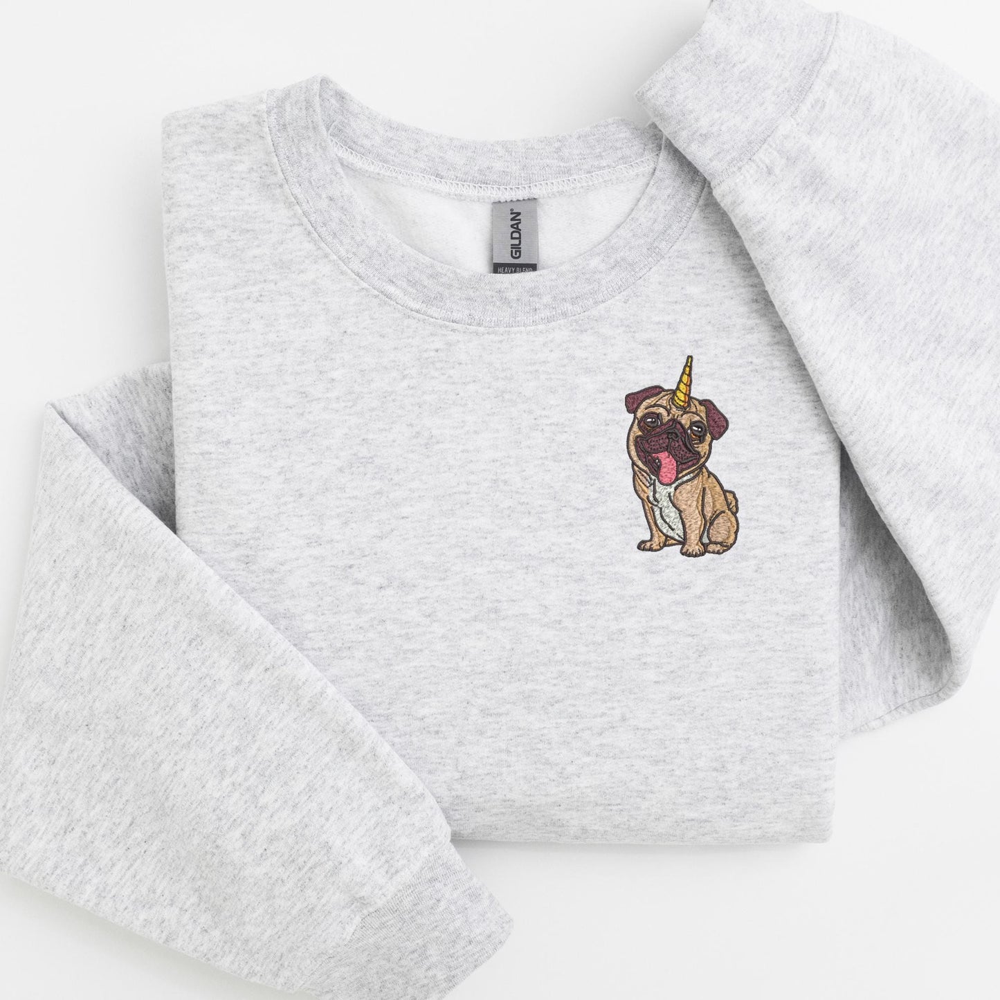 Embroidered Unicorn Pug Crewneck Sweatshirt: Unipug Sweatshirt or Hoodie