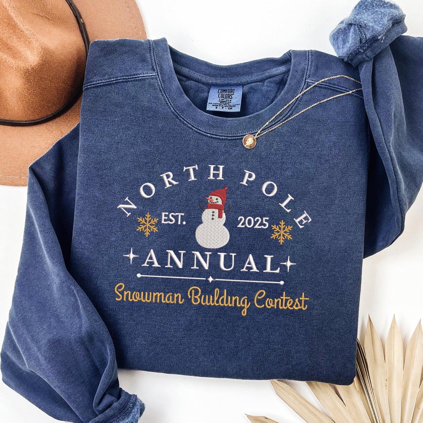 Embroidered Snowman Sweatshirt: Pigment-Dyed North Pole Contest Pullover