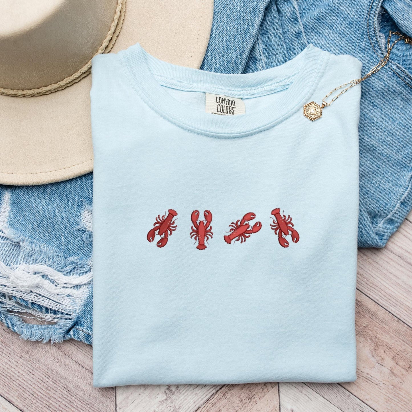 Embroidered Lobster T-Shirt: Coastal Preppy Summer Tee