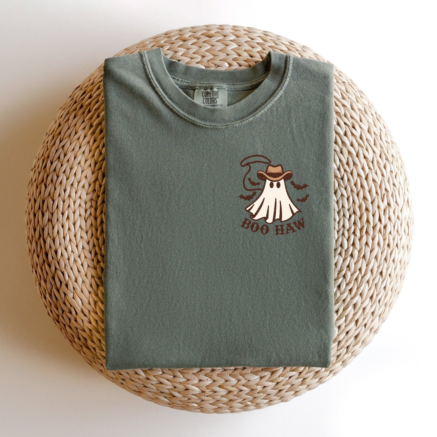 Embroidered Halloween Ghost T-shirt: Spooky Western Cowboy Tee