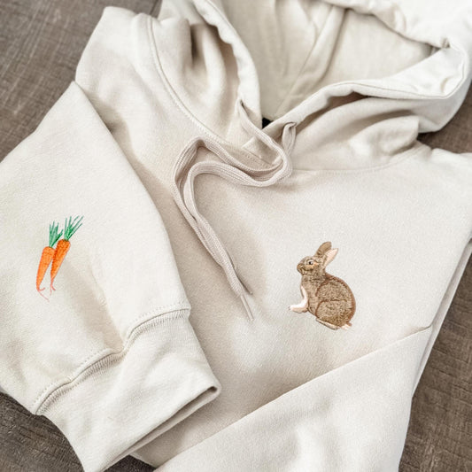 Embroidered Rabbit Hoodie or Crewneck Sweatshirt: Cottagecore Bunny Pullover