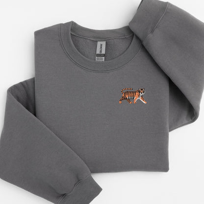Embroidered Tiger Sweatshirt: Unisex Jungle Cat Pullover