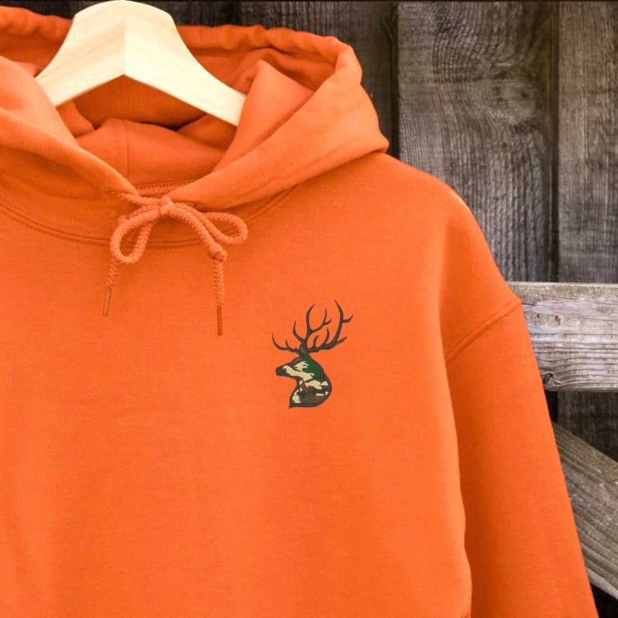 Embroidered Hunting Camo Deer Hoodie: Buck Pullover