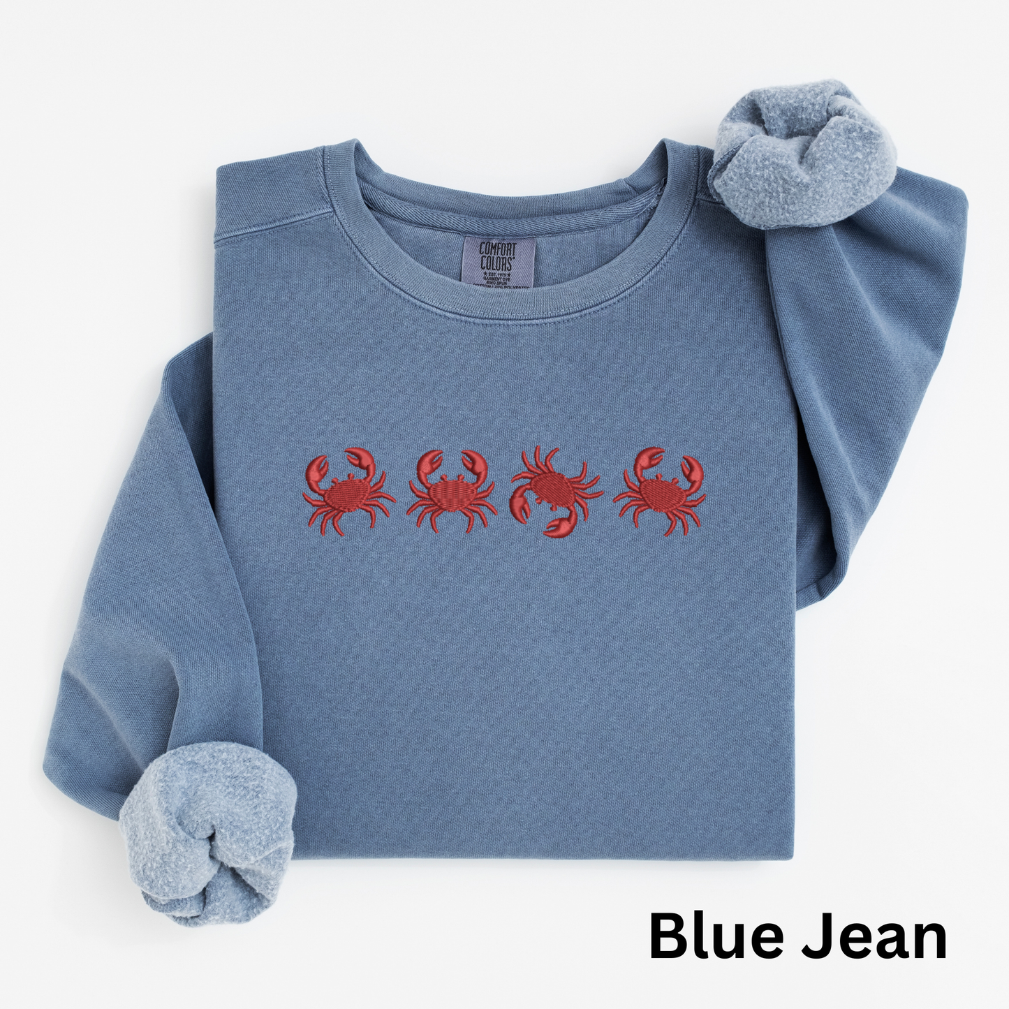 Embroidered Red Crab Pigment Dyed Crewneck Sweatshirt
