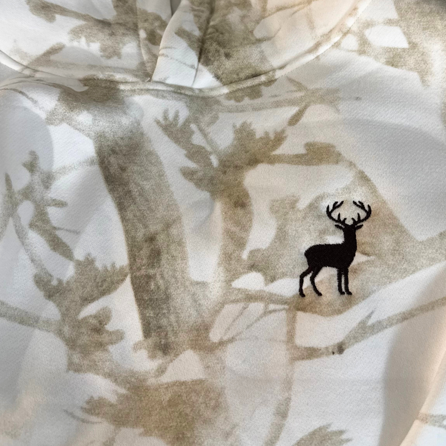 Unisex Embroidered Buck Hoodie, White Oak Camo Sweatshirt, Unisex Outdoors Apparel