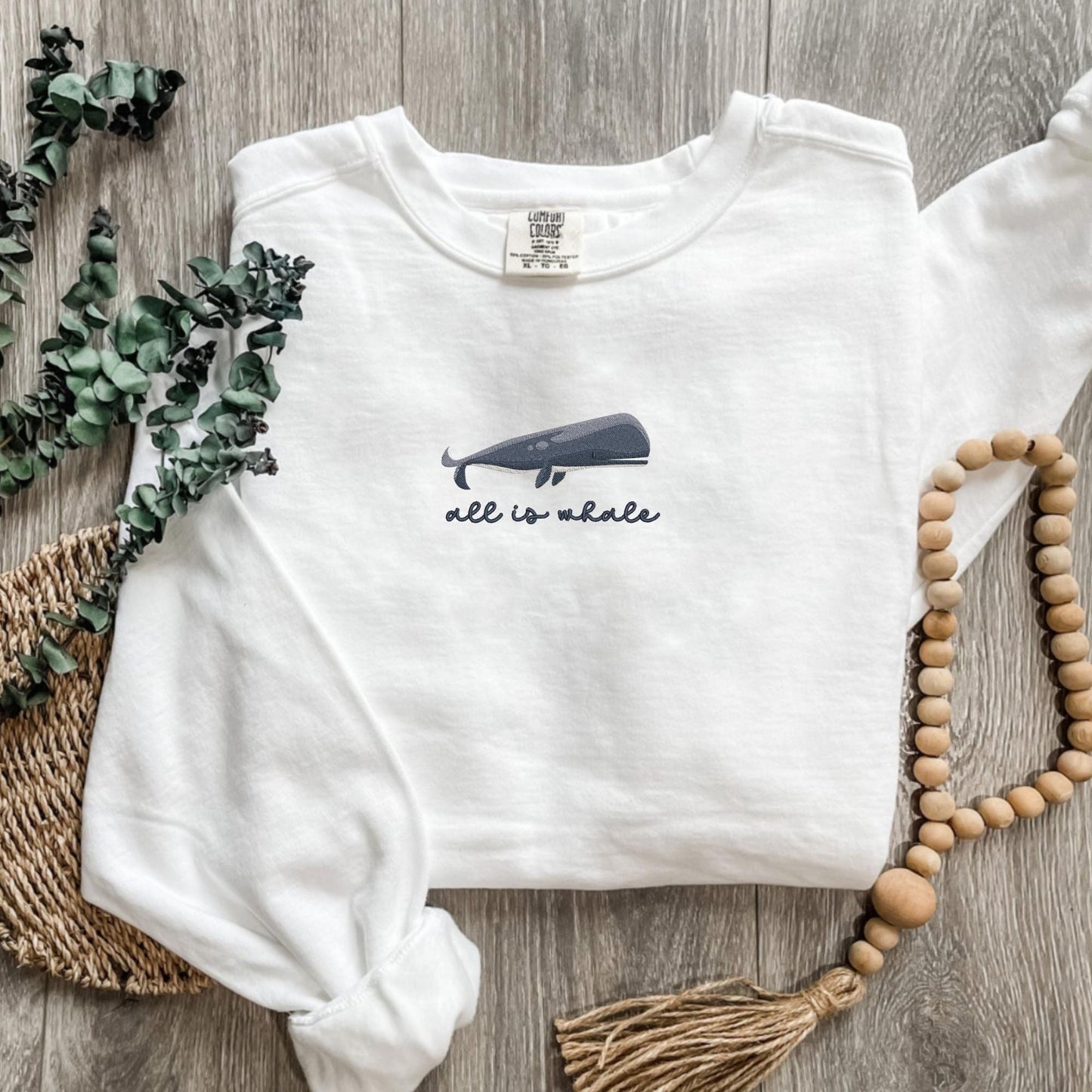 Embroidered Blue Whale Sweatshirt: Coastal Preppy Crewneck