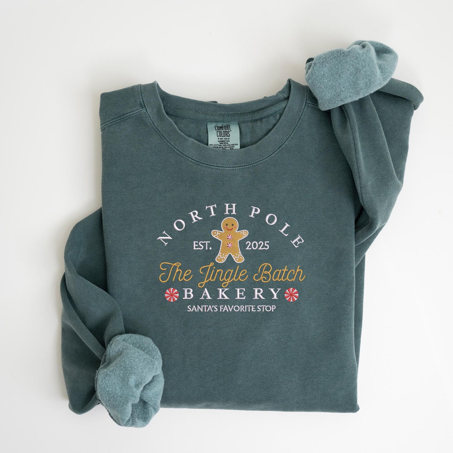Embroidered Gingerbread Sweatshirt: Jingle Batch Baker Pigment-Dyed Christmas Pullover