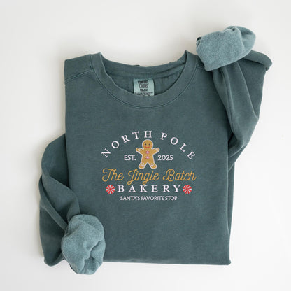 Embroidered Gingerbread Sweatshirt: Jingle Batch Baker Pigment-Dyed Christmas Pullover