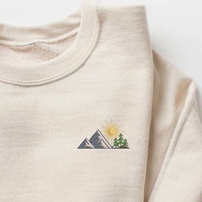 Embroidered Mountain Sunset Sweatshirt: Nature Lover Pullover