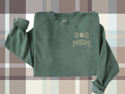 Embroidered Dog Mom Sweatshirt Pigment Dyed Crewneck Sweatshirt