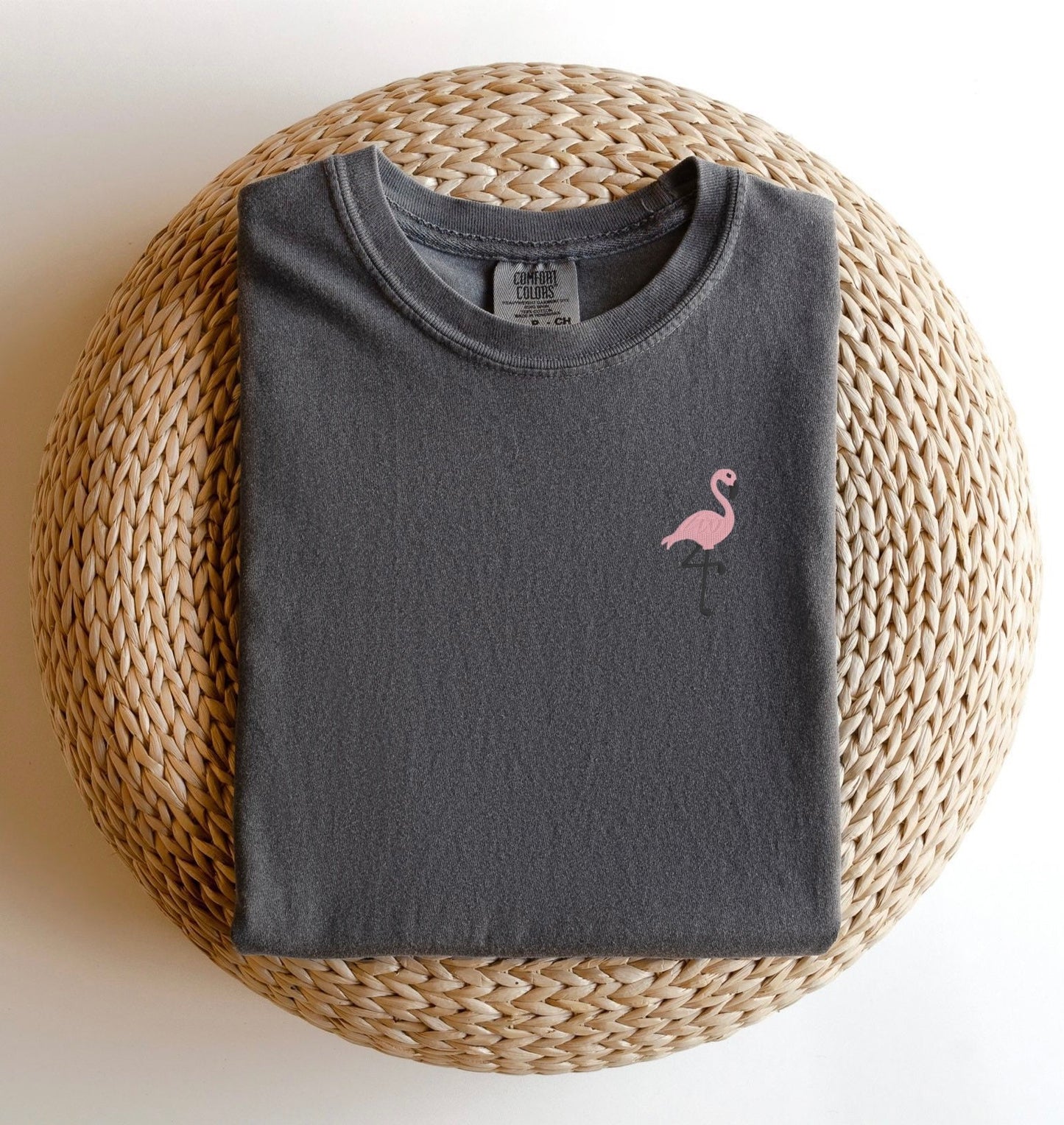 Embroidered Flamingo T-shirt: Tropical Beach Top