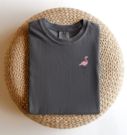 Embroidered Flamingo T-shirt: Tropical Beach Top