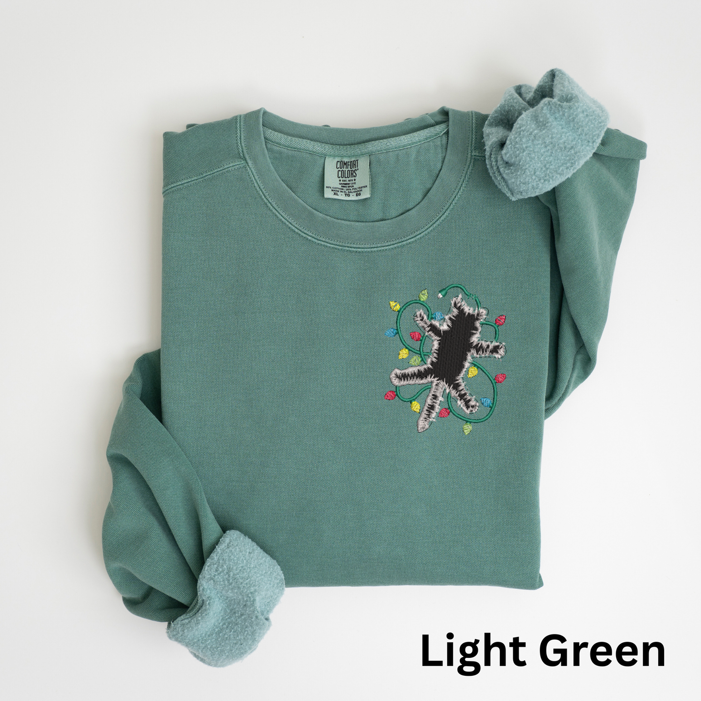 Embroidered Electrocuted Cat Christmas Lights Sweatshirt: Christmas Vacation Pullover