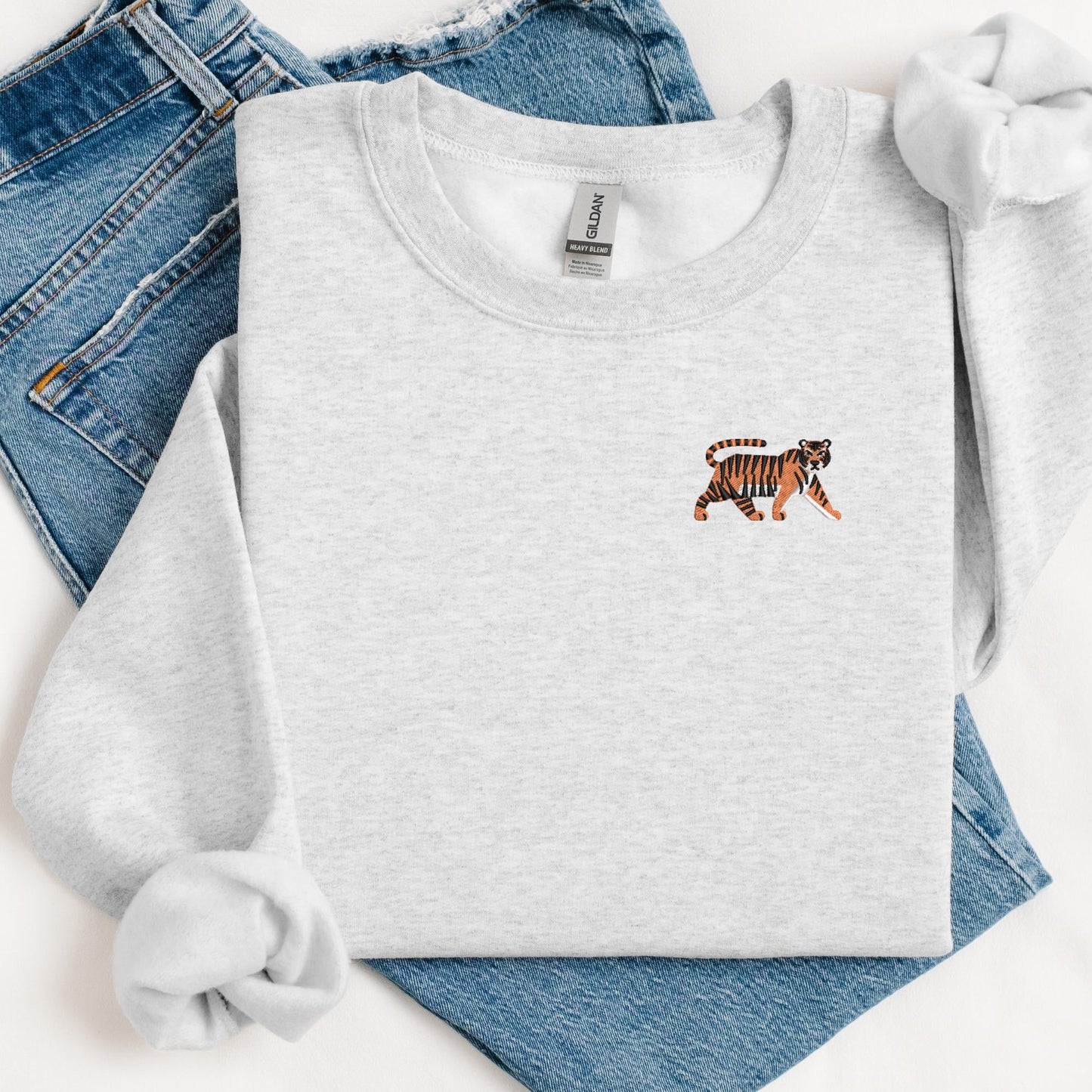 Embroidered Tiger Sweatshirt: Unisex Jungle Cat Pullover