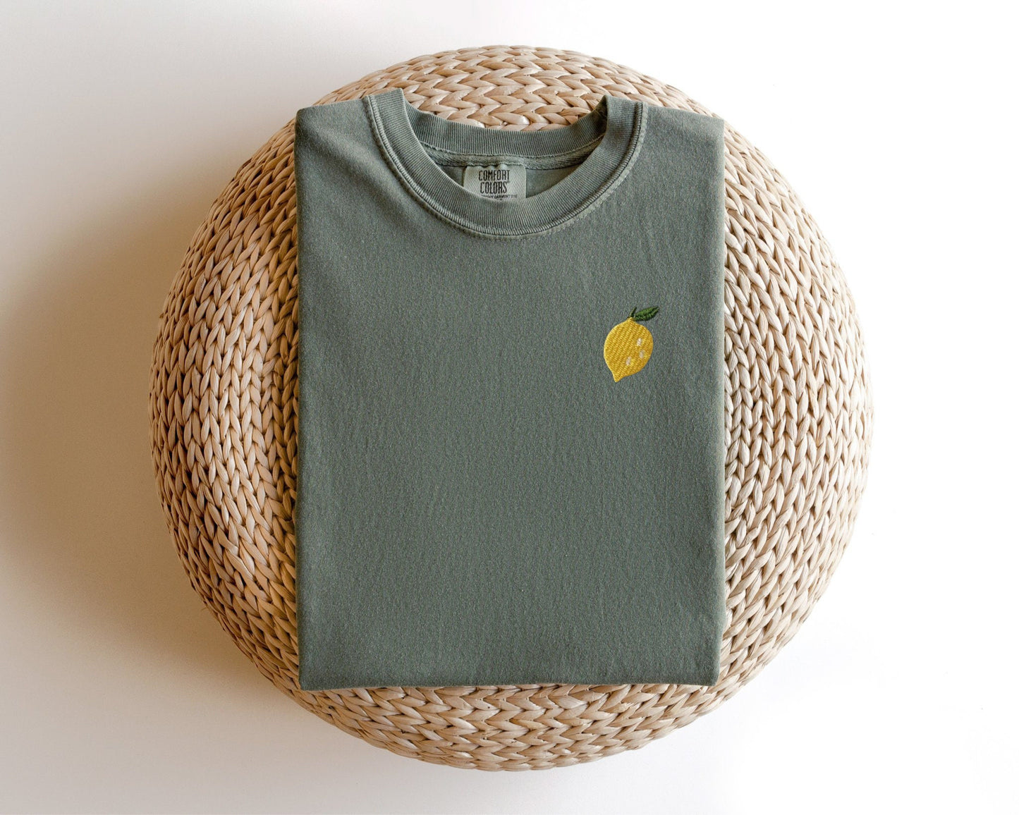 Embroidered Lemon T-shirt: Garment Dyed Fruit Tee