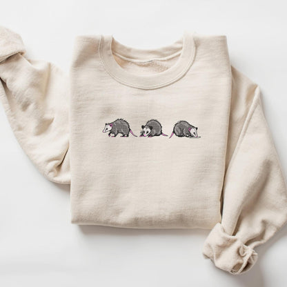 Embroidered Mischievous Opossums Sweatshirt: Choose Crewneck Sweatshirt or Hoodie