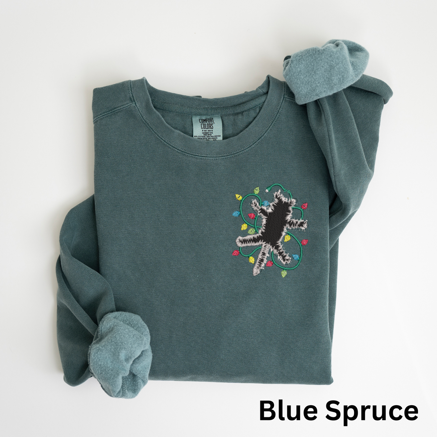 Embroidered Electrocuted Cat Christmas Lights Sweatshirt: Christmas Vacation Pullover