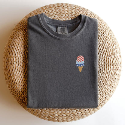 Embroidered 4th of July T-shirt: Red, White, and Blue Ice Cream Cone