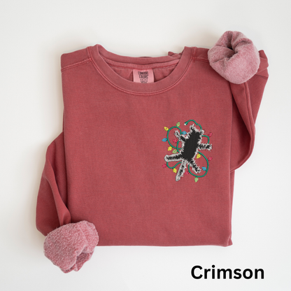 Embroidered Electrocuted Cat Christmas Lights Sweatshirt: Christmas Vacation Pullover