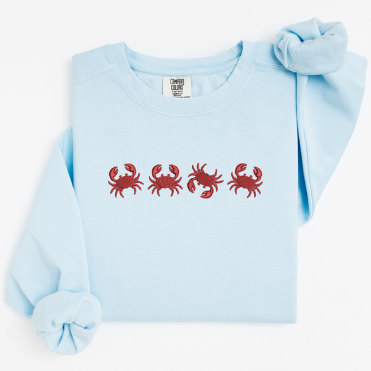 Embroidered Red Crab Pigment Dyed Crewneck Sweatshirt