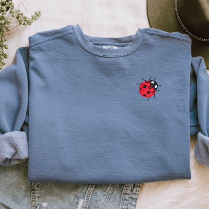 Embroidered Ladybug Sweatshirt: Comfort Colors Garment-Dyed Sweater
